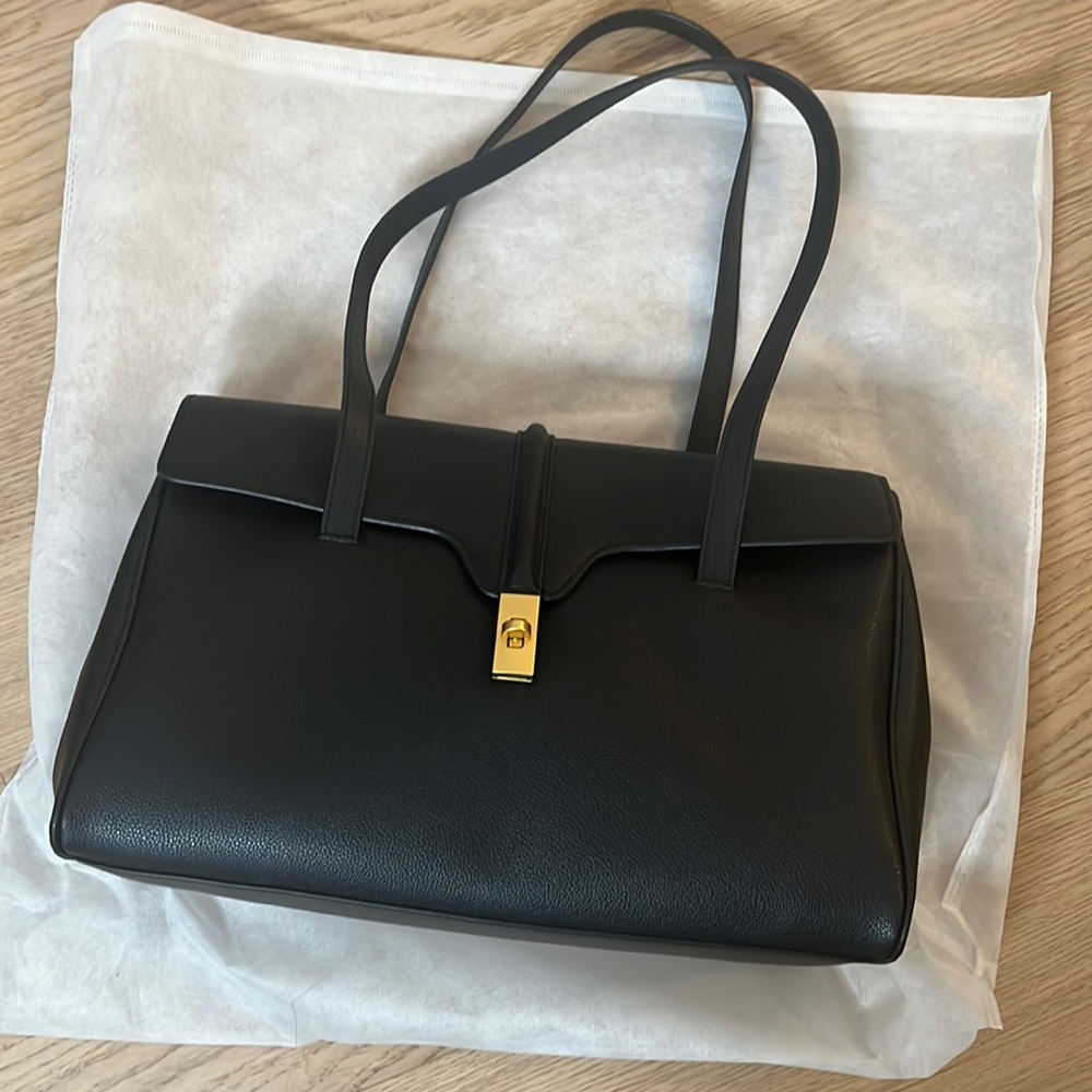 Popbae soft leather tote bag satchel shoulder bag top handle black